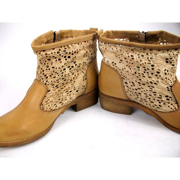 Cool Way Womens Leather Ankle Boot Tan Size 9 Zip Pre Owned - Picture 6 of 11